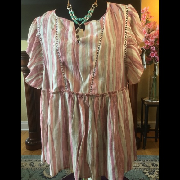 🌻NWT ROBERT LOUIS 1X CANDY STRIPES BABY DOLL TOP - Picture 10 of 14